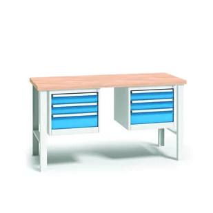 Profesjonalny stół warsztatowy z drewnianym blatem roboczym, 1700x685x840-1050 mm, 2x 3 szufladowy kontener - Stoły warsztatowe - miniaturka - grafika 1