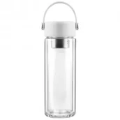 Butelki termiczne - Vialli Design Butelka z podwójną ścianką i zaparzaczem Fuori biała 30169 350 ml - miniaturka - grafika 1