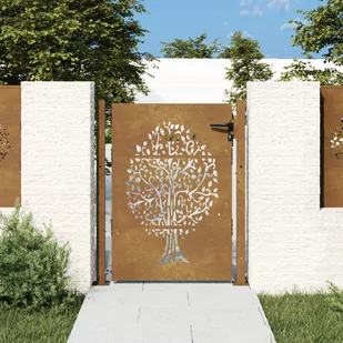 vidaXL Furtka ogrodowa, 105x130 cm, stal kortenowska, motyw drzewa - Bramy garażowe - miniaturka - grafika 1