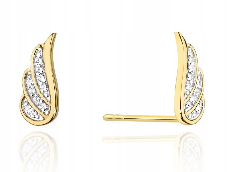 Złote kolczyki 585 skrzydła z brylantami 1,30g z diamentami na sztyft 14k