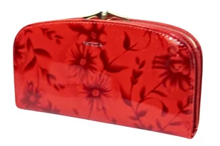 Portfel Damski Skóra Naturalna PATRIZIA Duży Z Klamrą Piórnik Lakierowany FL 123 RFID CZERWONY 19 x 10 x 3 [cm] - Portfele - miniaturka - grafika 1