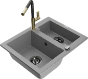 Zlewozmywaki z baterią - Mexen Carlos zlewozmywak granitowy 1,5-komorowy z baterią kuchenną Flora, szary - 6518-71-670401-57-B - miniaturka - grafika 1