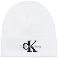 Czapki damskie - Calvin Klein Męska czapka z dzianiny Monologo Embro, Jasnobiały, Rozmiar uniwersalny - miniaturka - grafika 1