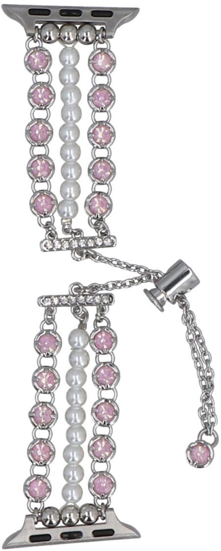 GlacierX bransoleta do smartwatcha Slider Clasp Triple Chain Pearl Bracelet Crystal Pink do Apple Watch 38/40/41mm Srebrno-różowa