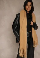 Apaszki i szaliki damskie - Jasnobrązowy Szalik Ozdobiony Frędzlami Owedela - miniaturka - grafika 1