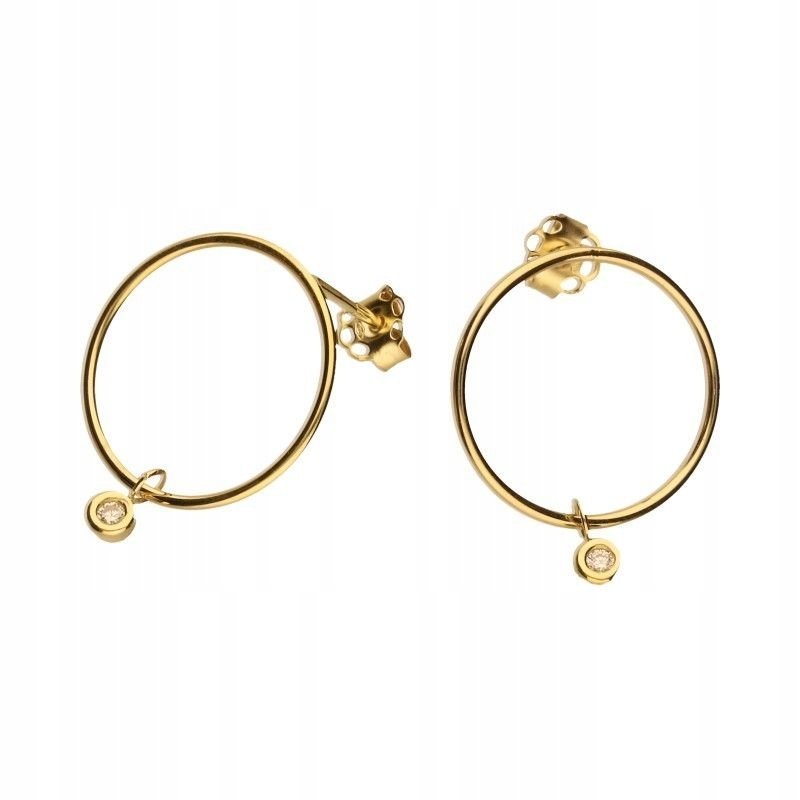 Złote Kolczyki Koła 333 z Cyrkoniami średnica 16mm Eleganckie i Lekkie 8KT