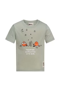 Koszulki dla dziewczynek - Jack Wolfskin t-shirt dziecięcy SMILEYWORLD CAMP kolor zielony z nadrukiem - grafika 1