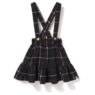 Spódnice - Spódnica bawełniana, granatowa w kratkę z szelkami 140/146 - miniaturka - grafika 1