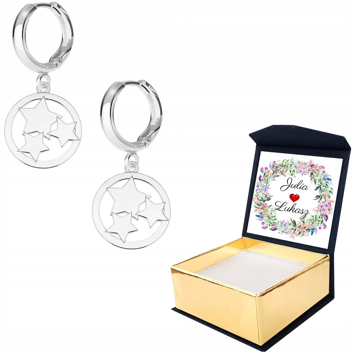 Kolczyki srebrne Gwiazda Gwiazdka WŁASNY NADRUK