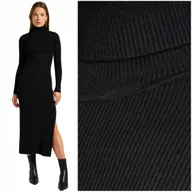 Sukienki - Lee KNITTED DRESS dopasowana długa czarna sukienka z golfem i rozcięciem M - miniaturka - grafika 1