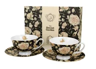 Filiżanki - Filiżanki do kawy i herbaty porcelanowe ze spodkami DUO royal ENGLISH ROSES BLACK 250 ml 2 szt - miniaturka - grafika 1