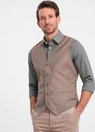 Kamizelki męskie - Ombre Kamizelka męska garniturowa bez klap - beżowa V2 OM-BLZV-0112 XXL - miniaturka - grafika 1