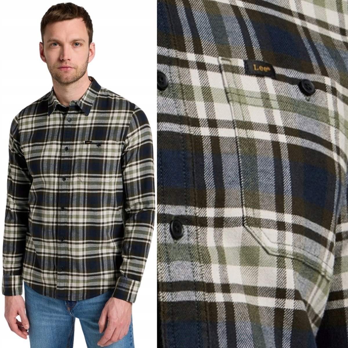 Lee LEESURE SHIRT Green BAWEŁNIANA ZIELONA KOSZULA W KRATĘ REGULAR FIT L