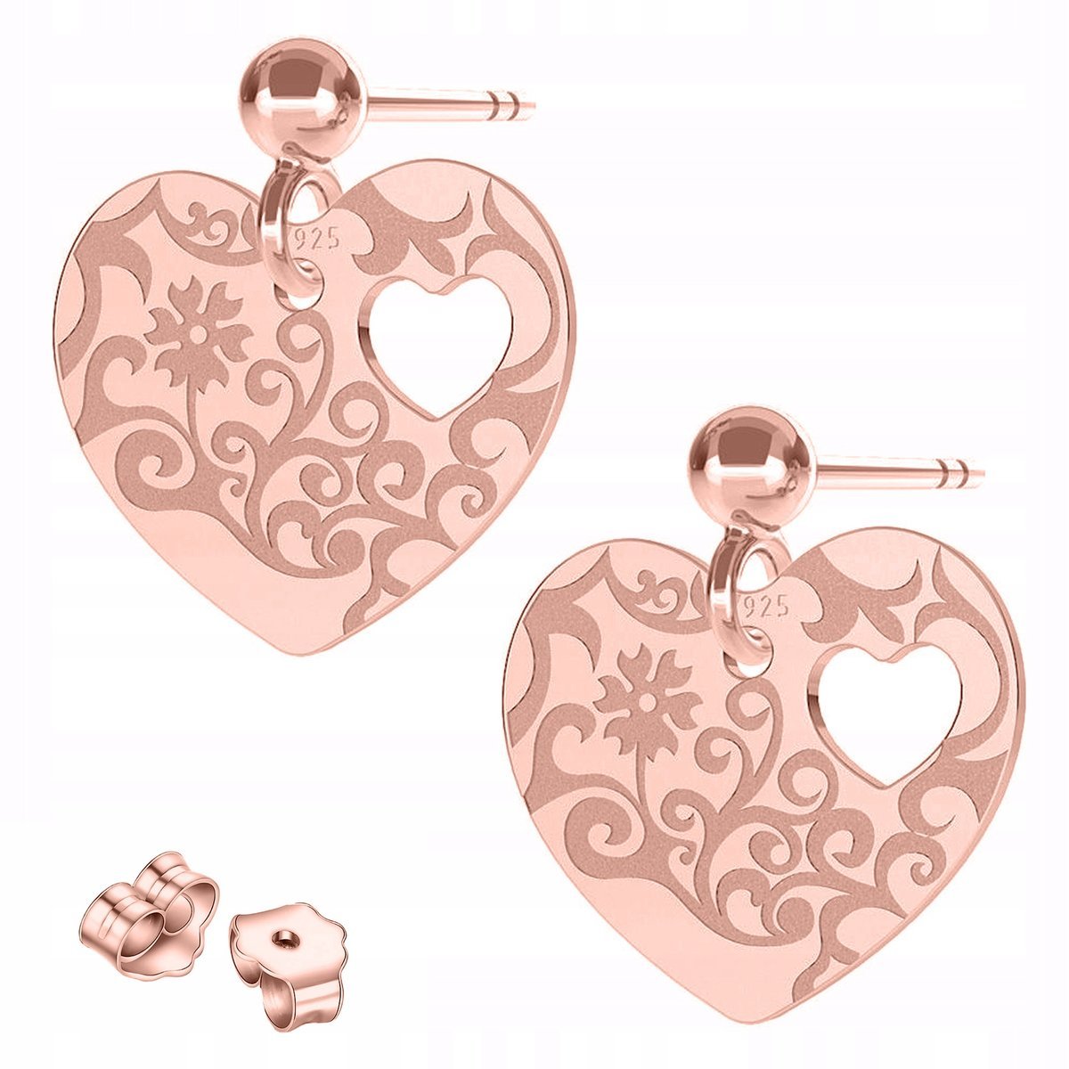 Kolczyki Pozłacane Ozdobne Serce Serduszko Blaszki Serca Hearts SREBRO 925