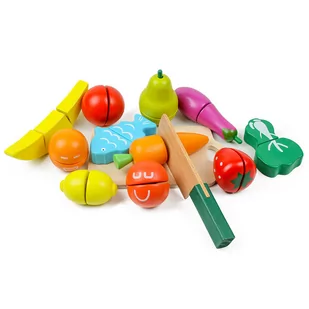 EcoToys Drewniane owoce warzywa jedzenie do krojenia 13szt 1099 - Zabawki AGD - miniaturka - grafika 1