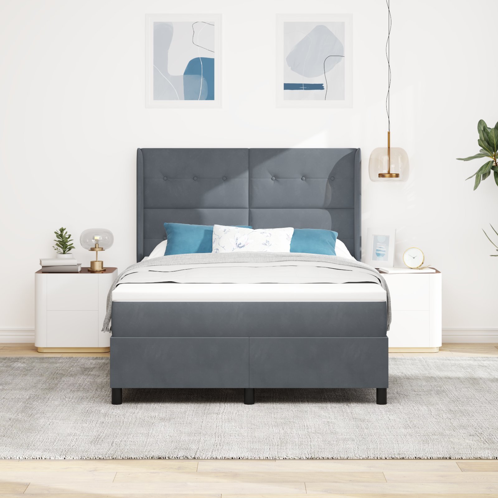 Łóżko kontynentalne vidaXL z materacem i LED ciemnoszare 140x200 cm aksamitne
