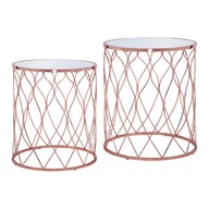 Ławy i stoliki kawowe - Zestaw 2 stolików bocznych okrągłych Ø 40x45 / 45x55 cm miedzianych z metalu i szkła lustrzanego - - miniaturka - grafika 1