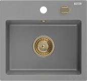 Zlewozmywaki - Mexen Milo zlewozmywak granitowy 1-komorowy 435 x 410 mm, szary, syfon złoty - 6505441000-71-G - miniaturka - grafika 1