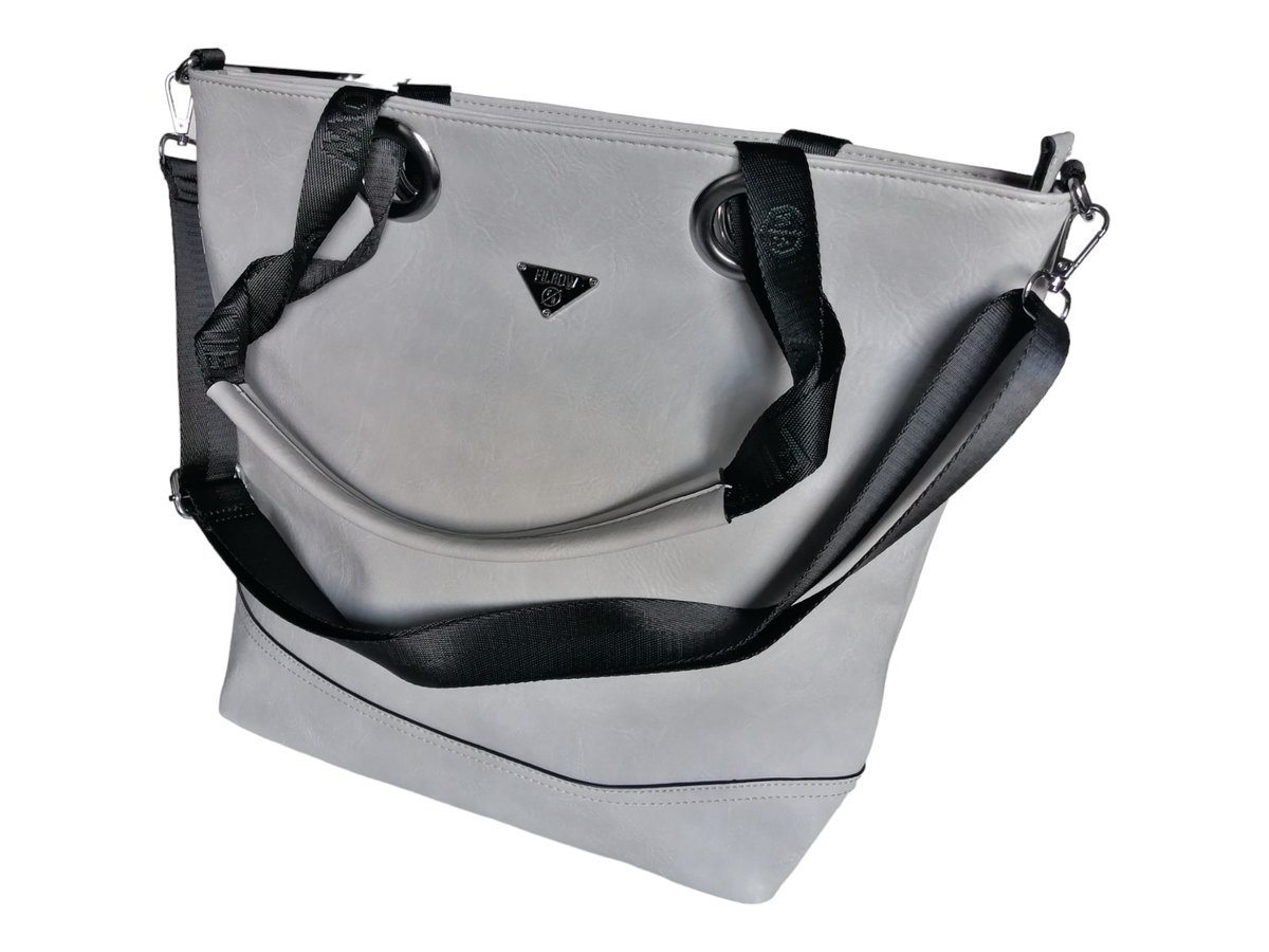 Torba Damska Shopperka - Szara Praktyczna Torebka Damska Na Ramię