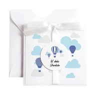 Kartki okolicznościowe i zaproszenia - Kartka Okolicznościowa na Urodziny - Biała Vintage - Balony Niebieskie - Karnet urodzinowy - miniaturka - grafika 1