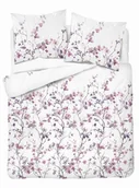 Pościel - Pościel satynowa 220x200 biała w fioletowe gałązki kwiatów – Satin Stories - miniaturka - grafika 1