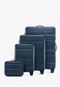 Walizki - Komplet walizek z ABS - u w poziome pasy granatowy - miniaturka - grafika 1