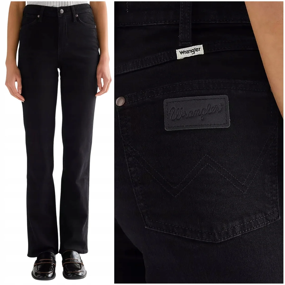 Wrangler Straight Black proste czarne spodnie jeansowe damskie W34 L30