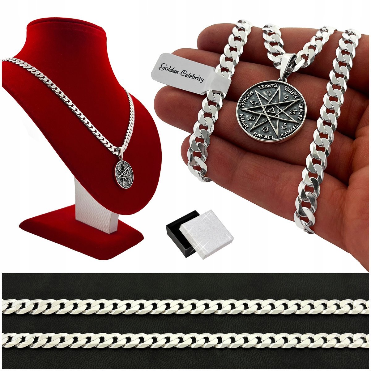 Srebrny Naszyjnik Męski Pancerka Talizman Wisiorek 7 Archaniołów Srebro 925