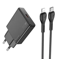 Ładowarki do telefonów - Ładowarka sieciowa do telefonu Hoco Slim USB C QC PD 30W + kabel USB C do Lightning N37 czarna - miniaturka - grafika 1