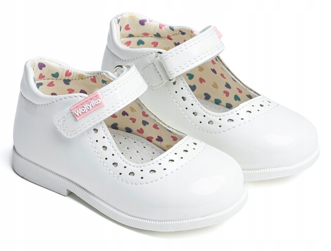 WOJTYŁKO buty dziecięce balerinki RZEP rozmiar 19 białe lakierki ELEGANCKIE