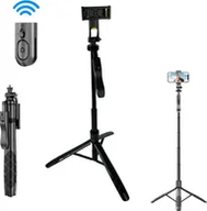 Selfie stick - Selfie Stick + Statyw do telefonu 2w1 z pilotem 153 cm - miniaturka - grafika 1