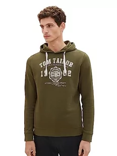 TOM TAILOR Męska bluza z kapturem basic z nadrukiem logo, 13050-olive Night Green, M - Bluzy męskie - miniaturka - grafika 1