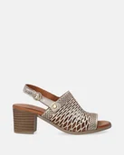 Sandały damskie - Złote metalizowane sandały na obcasie - Venezia - miniaturka - grafika 1