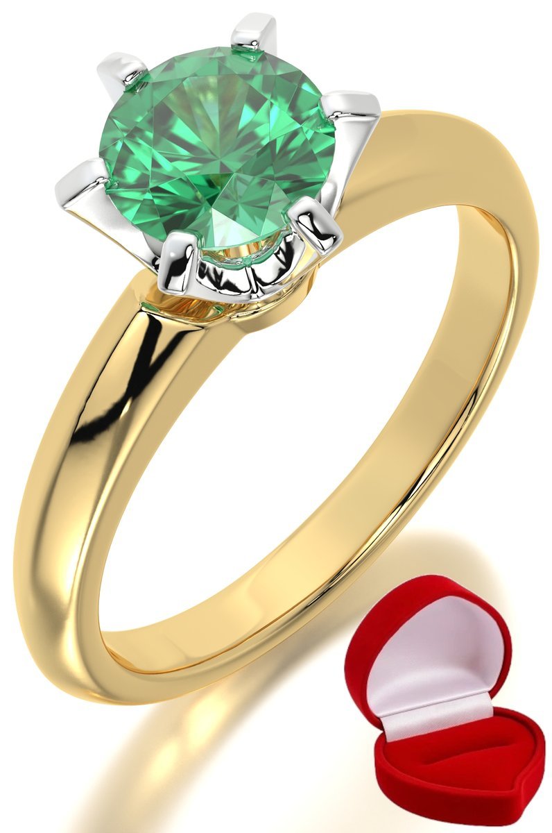 ZŁOTY PIERŚCIONEK ZARĘCZYNOWY 585 14k SZMARAGD 1 ct + PUDEŁKO R6