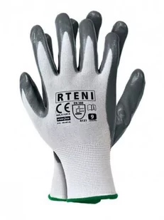 Rękawice poliestrowe białe RTENI powl. szarym nitrylem 10 - Rękawice robocze - miniaturka - grafika 1