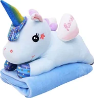 Maskotki i pluszaki - ECONOMY MASKOTKA PLUSZAK DUŻA 3W1 PODUSZKA Z KOCEM JEDNOROŻEC NIEBIESKI - miniaturka - grafika 1