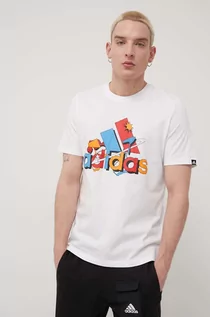 Koszulki męskie - Adidas t-shirt bawełniany kolor biały z nadrukiem - grafika 1