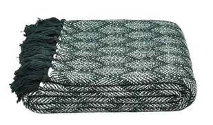 Koc pled Pola bawełna 150x200 cm butelkowa zieleń biały boho frędzle - Koce - miniaturka - grafika 1