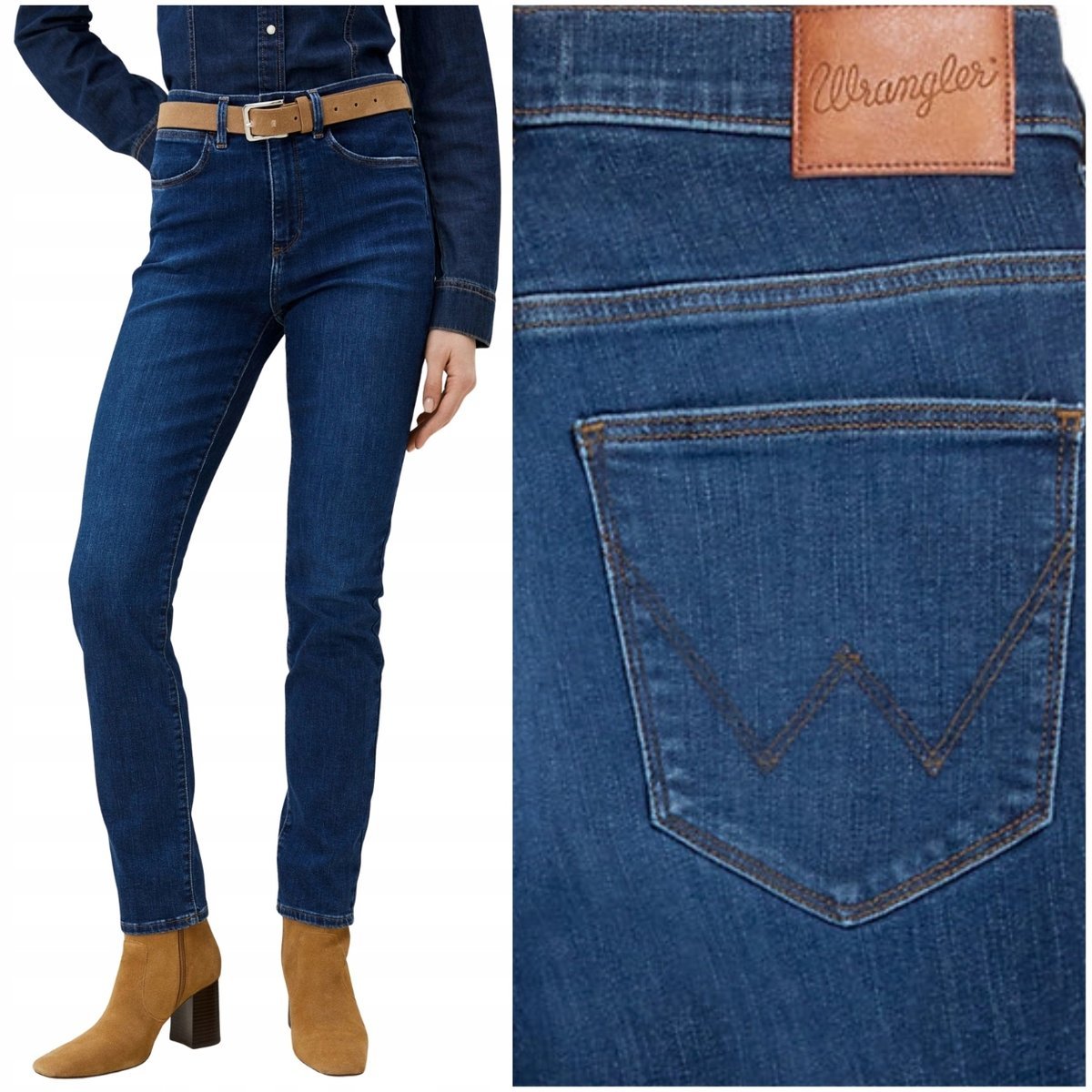 Wrangler SLIM Evie proste wysokie ciemne damskie spodnie jeansowe W29 L32