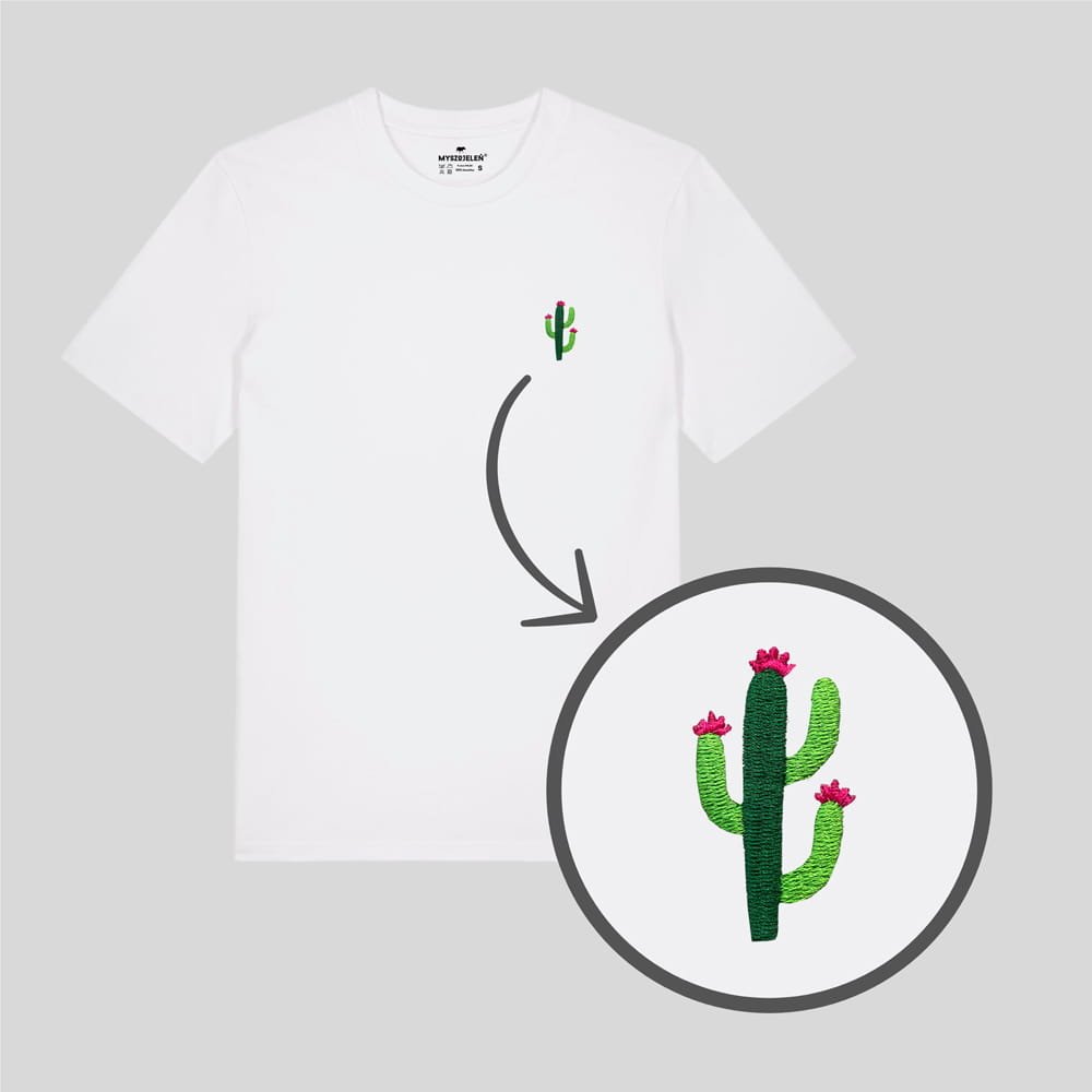 Haftowany T-shirt - KAKTUS - biały 3XL