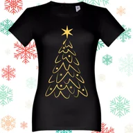 Koszulki i topy damskie - Koszulka świąteczna damska złota choinka czarny t-shirt 2XL Święta Boże Narodzenie - miniaturka - grafika 1