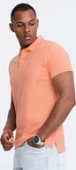 Koszulki męskie - Ombre Męska koszulka polo jednokolorowa BASIC z dzianiny pique - brzoskwiniowa V19 OM-POBS-0100 XXL - miniaturka - grafika 1