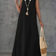 Inne - TEMU Elegancka sukienka bez rękawów z wycięciem w kształcie litery V, codzienna sukienka z poliestru A Pendulum dla kobiet, wszechstronna, - miniaturka - grafika 1