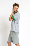 Koszulki męskie - T-shirt męski gładki z zielonym ściągaczem BENJAMIN szary - miniaturka - grafika 1