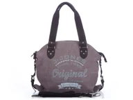 Torebki damskie - Torebka damska w stylu vintage średnia z canvasu i skóry naturalnej Szara J Jones Shopperka Miejska - miniaturka - grafika 1