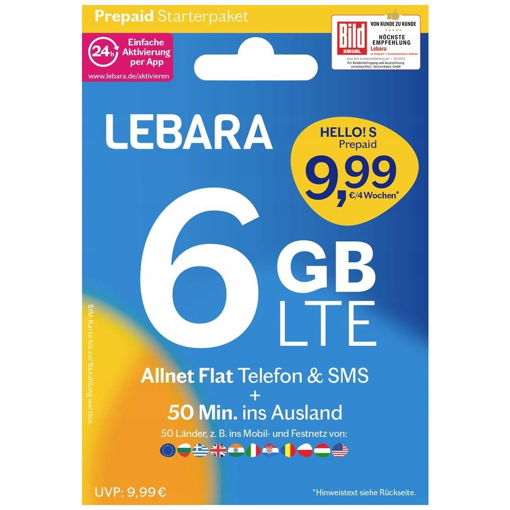 Karta Sim Lebara 10 Euro