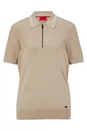 Bluzy męskie - HUGO Męska bluza polo Sayfong-1 Slim-Fit z zapięciem na zamek błyskawiczny i mieszanką struktury, jasny beż, S - miniaturka - grafika 1