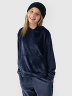 Bluzy dla dziewczynek - 4F Bluza dresowa z weluru nierozpinana z kapturem dziewczęca - granatowa 128 (7-8 lat) - miniaturka - grafika 1