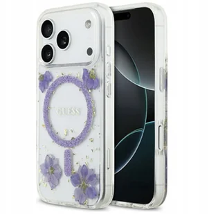Etui Guess Resin Flowers Glitter MagSafe do iPhone 17 Pro fioletowy - Etui i futerały do telefonów - miniaturka - grafika 1