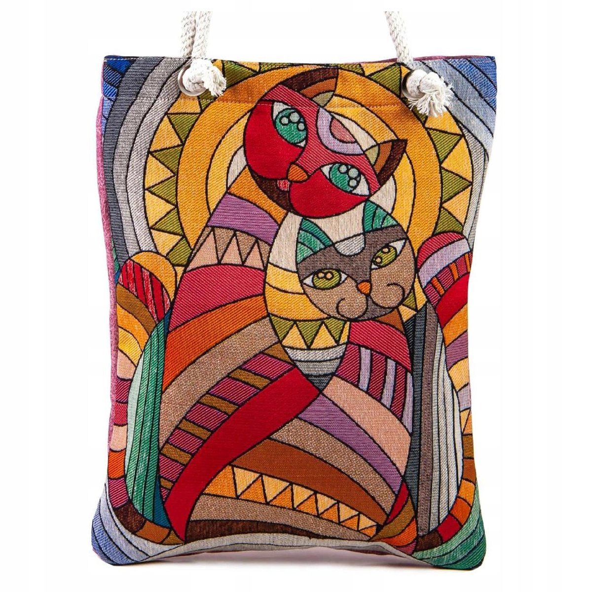 Torba Gobelin Shopper Duża Motyw Kota Tkanina Orientalna Mocna Wytrzymała